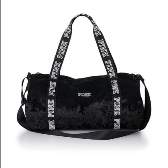 PINK Victoria's Secret Handbags - Mini duffle black velvet VS pink NWT